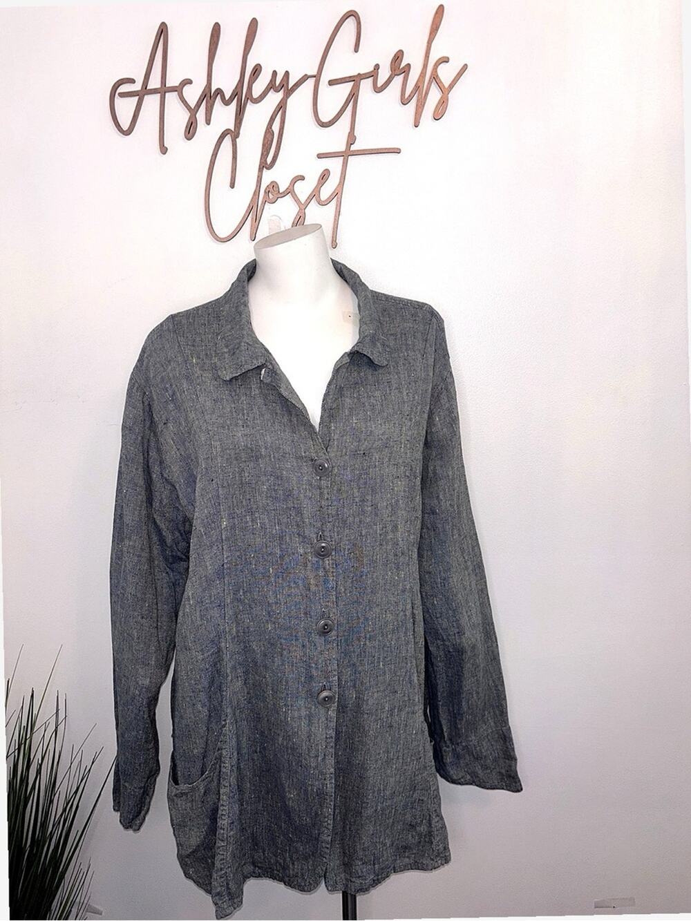 FLAX Jeanne Engelhart 100% Linen Button Front Jacket Medium